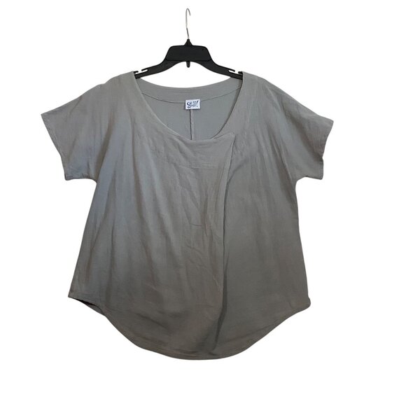 Oh My Gauze Gray Short Sleeve Asymmetrical Tunic Top Lagenlook Cotton Size 1 - Picture 1 of 7